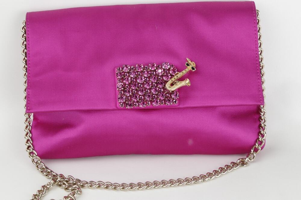 Kate Spade "Grand Parade" Hot Pink Satin Crystal Chain Flap Shoulder Bag Clutch
